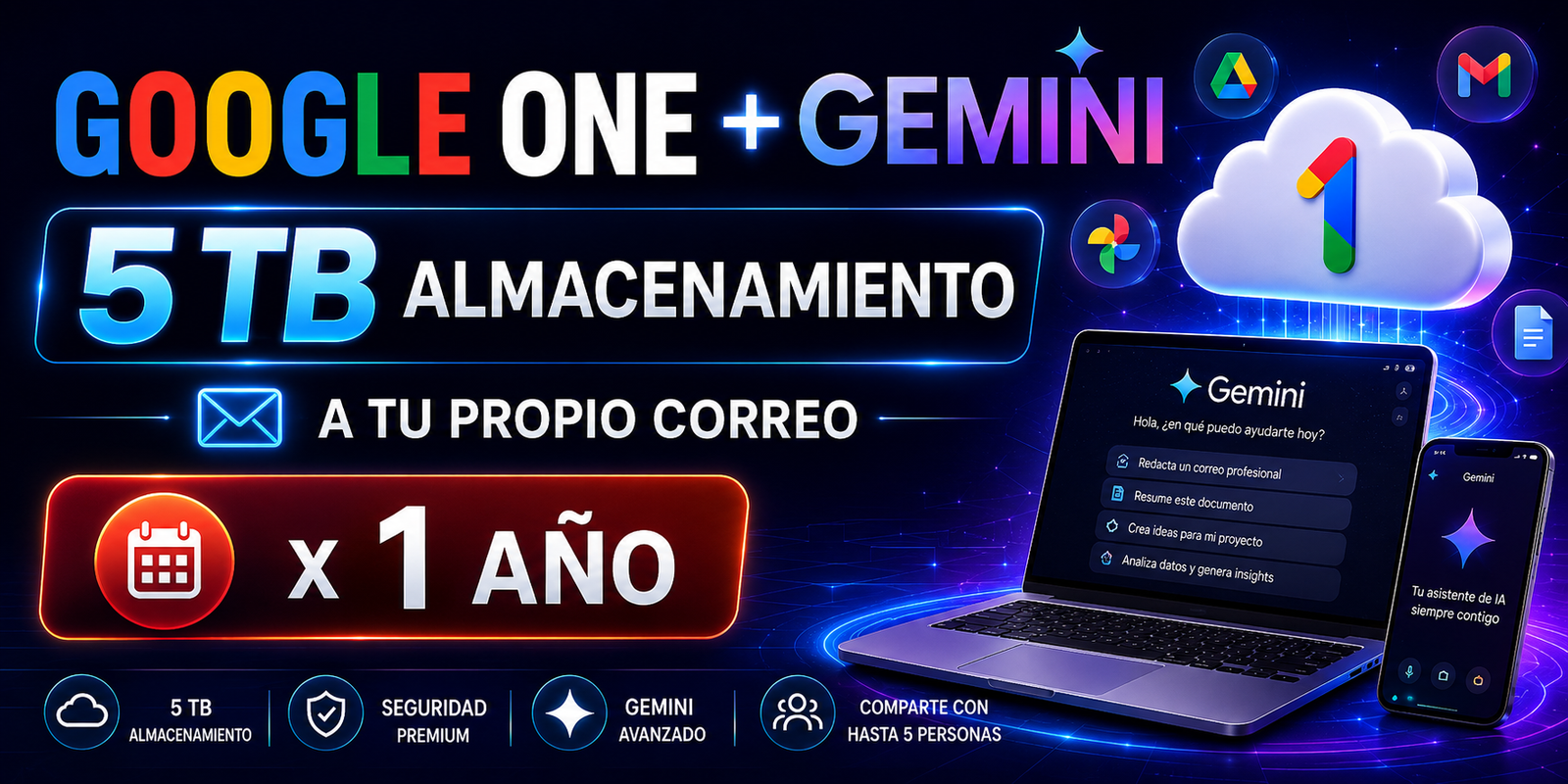 GOOGLE ONE+ GEMINI PRO 1 AÑO